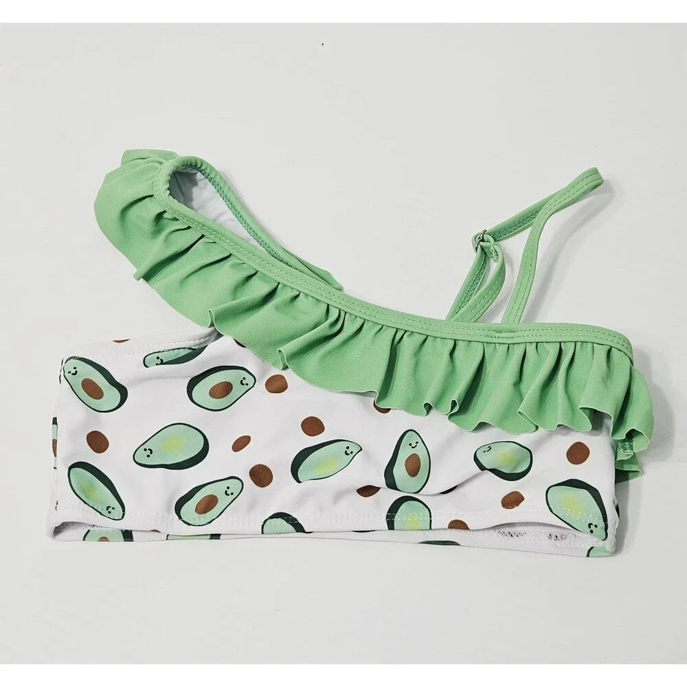 Girl's Avocado Print Bikini 2 pc Set One Shoulder High Waist Size 6/7 NWT